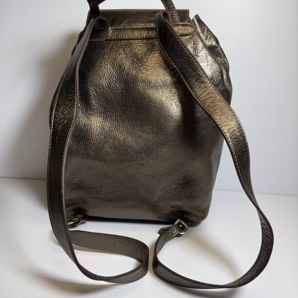 Alberto Di Canio Soft Metallic Black Leather Backpack With Gold Accent Hardware main image 6
